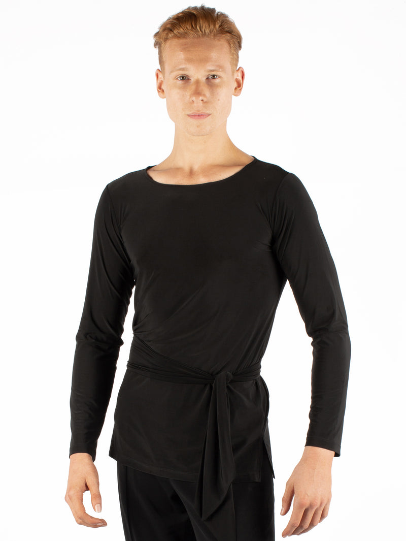Miari black tunic men's ballroom dance shirt