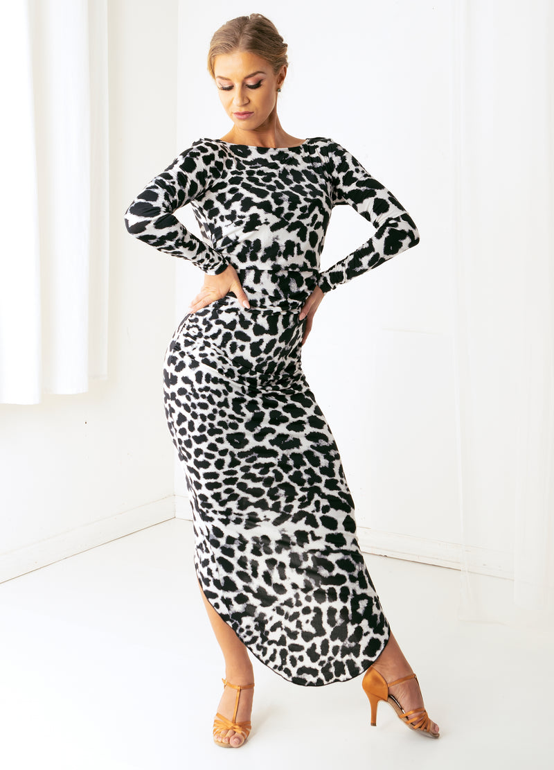 Alessandra Draped Dress - Snow Leopard