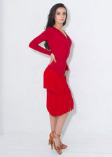 Gia Fringe Skirt- Red